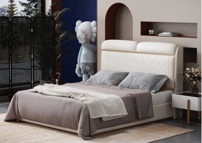 Genuine leather platform bed